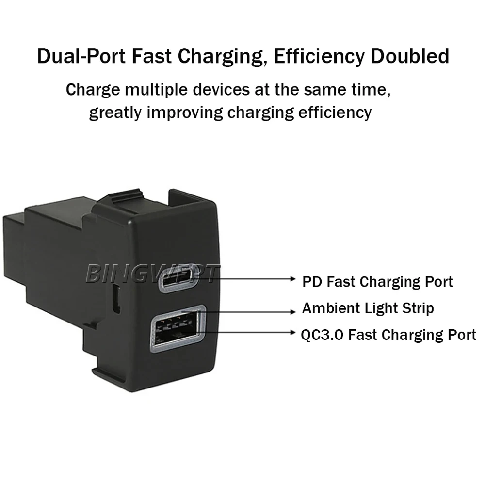 1PC Red Light TYPE-C PD USB Charging Outlet Power Adapter With Fuse Power Source Car Charger Socket For Mazda 6/3/5/2 CX-7