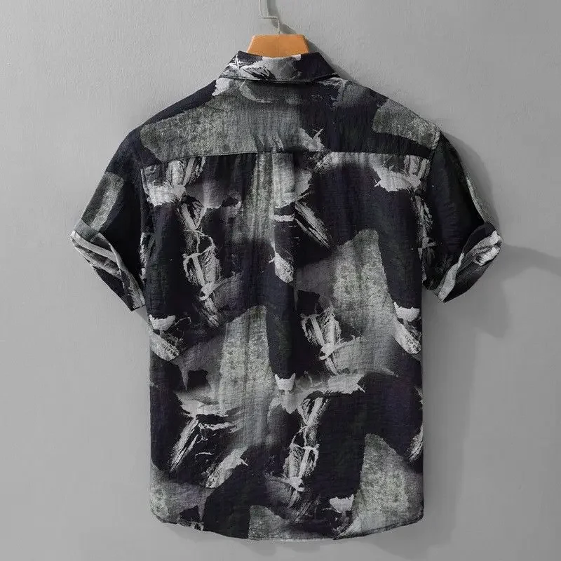 LIBIELIY Fashion Lapel Spliced Printed Pockets Casual Shirts Men's Clothing 2025 Summer New Loose All-match Tops Vintage Shirts