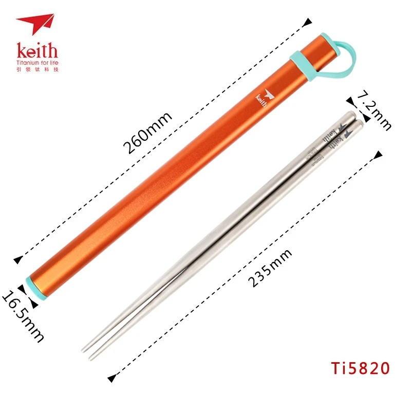 Keith Titanium Chopsticks Food Sticks Outdoor Tableware Chinese Chopsticks For Camping Picnic Traveling Round Chopsticks Ti5820