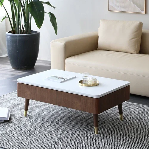 Modern Simple Small Apartment Living Room Functional Storage Tea Table Retractable Liftable Meal Table Dual-Use