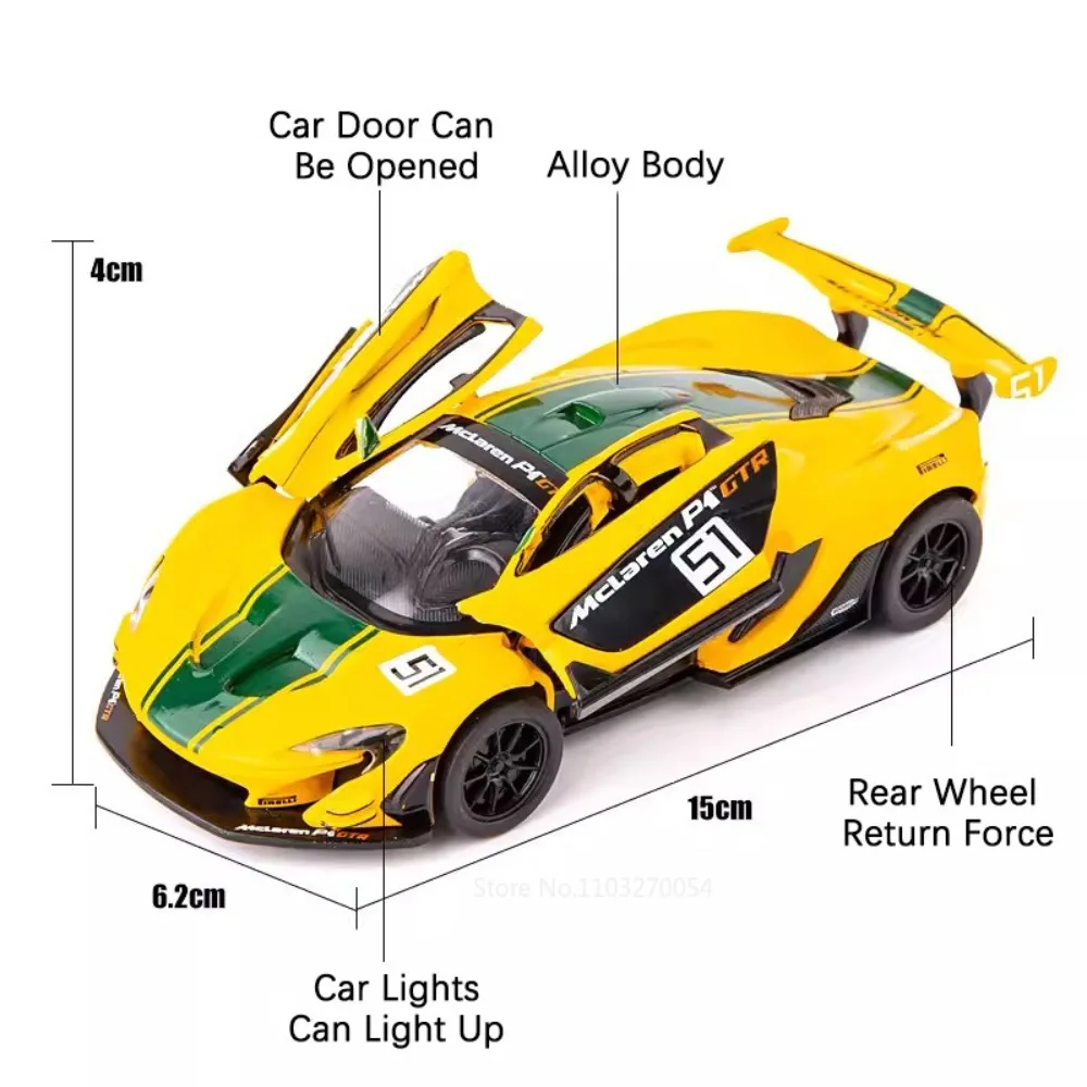 1:31 McLaren P1 Diecast Modell Spielzeug Auto Legierung Super Auto Tür Geöffnet Metall Körper Gummi Reifen Sound Licht zurückziehen Spielzeug Geschenk für Kind