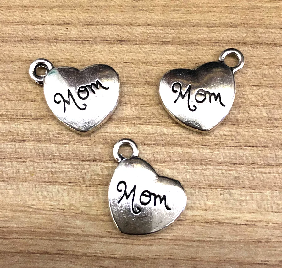 

10pcs 18*15mm Zinc alloy metal lovely heart shaped lettering MOM design 2sided pendants for handmade HW3125