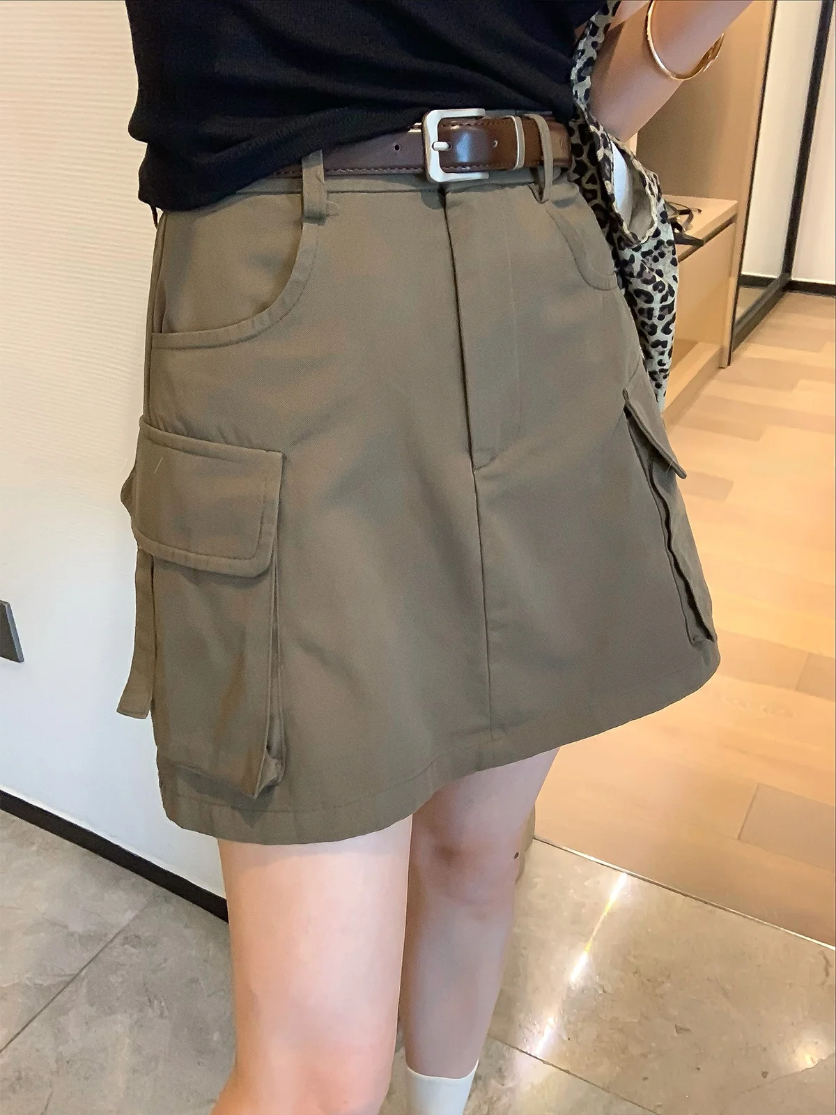 

High Waist A-Line Skirt Workwear Sle Military een Korean Slim Fit ort Pants for Women Summer New Arrival