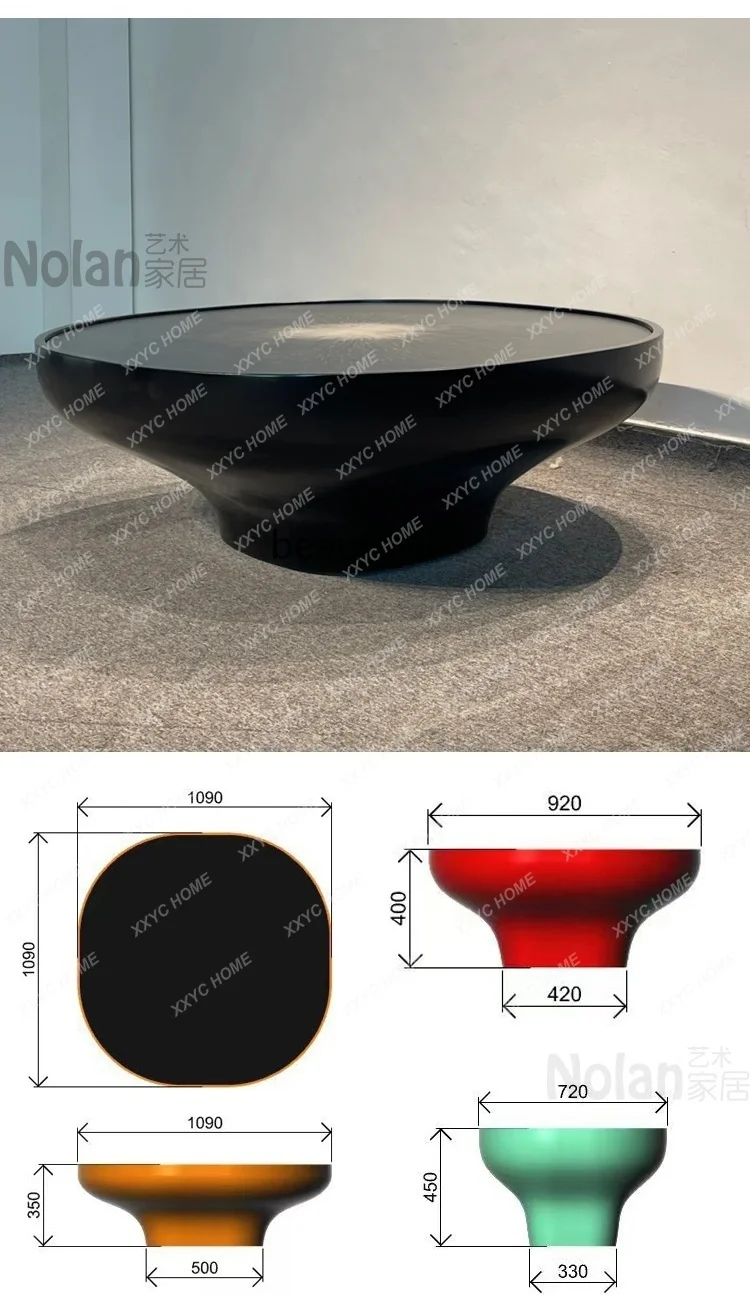 Light Luxury Creative Glass Fiber Art Painted Round Tea Table Hotel Living Room Model Room Negotiation Table