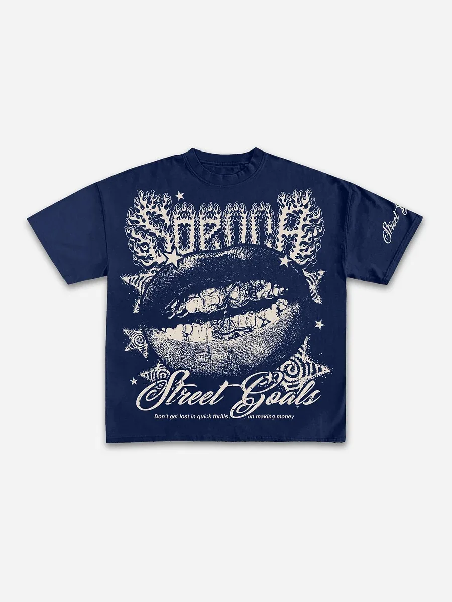 Street Goals Lip Braces Make Vintage Printed Graphics Cotton Oversized T-shirts Cotton Summer Wear Fashion Print Tee Shirts
