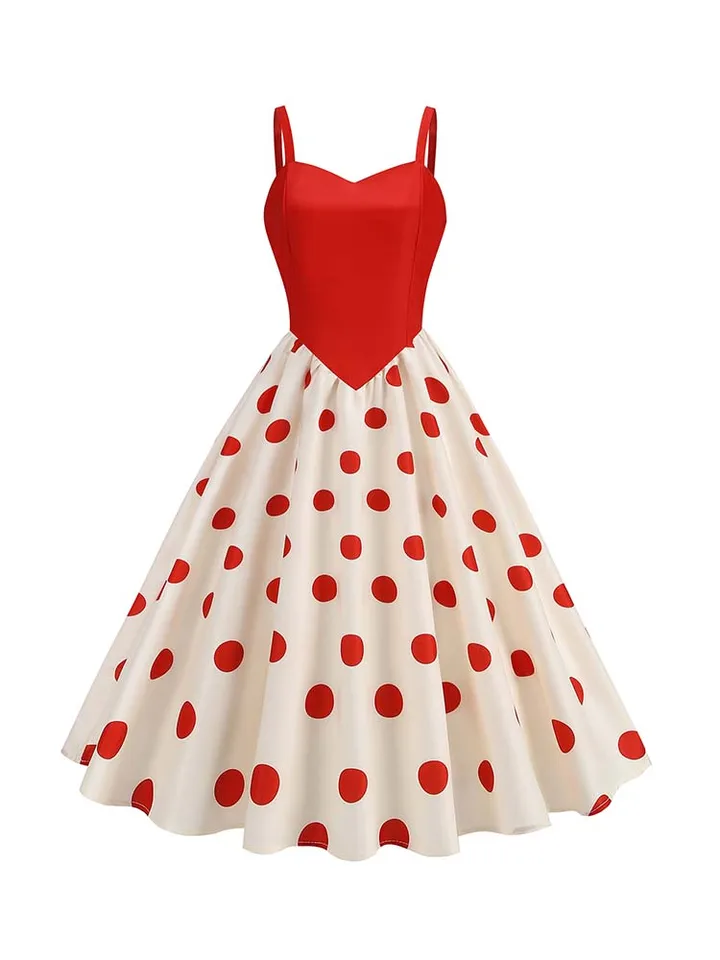 Women's Summer Dresses Sleeveless Spaghetti Straps Polka Dot Print Retro  Vintage 50s A Line Party Dress - AliExpress 200000345
