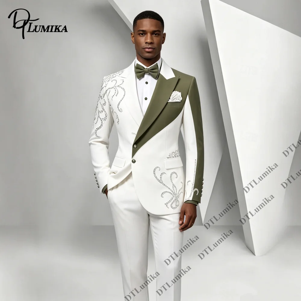 Bold Fashion Color Block Men Formal Suit Attire Two Piece Wedding Groom Suit Party Prom Tuxedo Jacket Pants Set Made to Measure