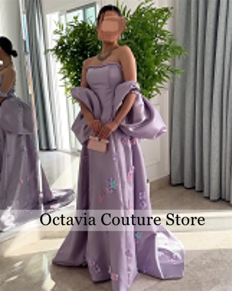 Customized High quality Exquisite Classic Purple Sweetheart Evening Dresses 3D Flowers Lantern Sleeve Retro Formal Robe De Bal