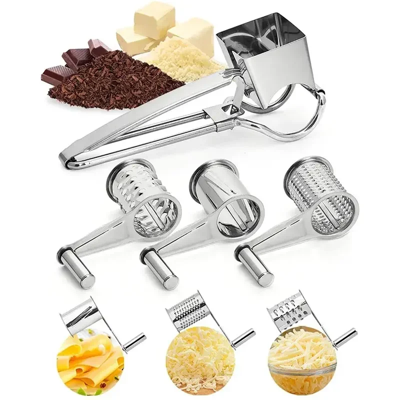 

Stainless Steel Cheese Grater Hand Crank Rotary Blades Vegetable Chopper Multifunctional Rotary Slicer Kitchen Gadget