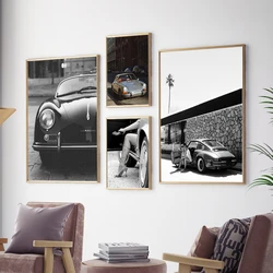 Black and White An old for Porsche Vehicle Photography Poster Canvas Painting Vintage Classic Car Prints Wall Picture Decoration