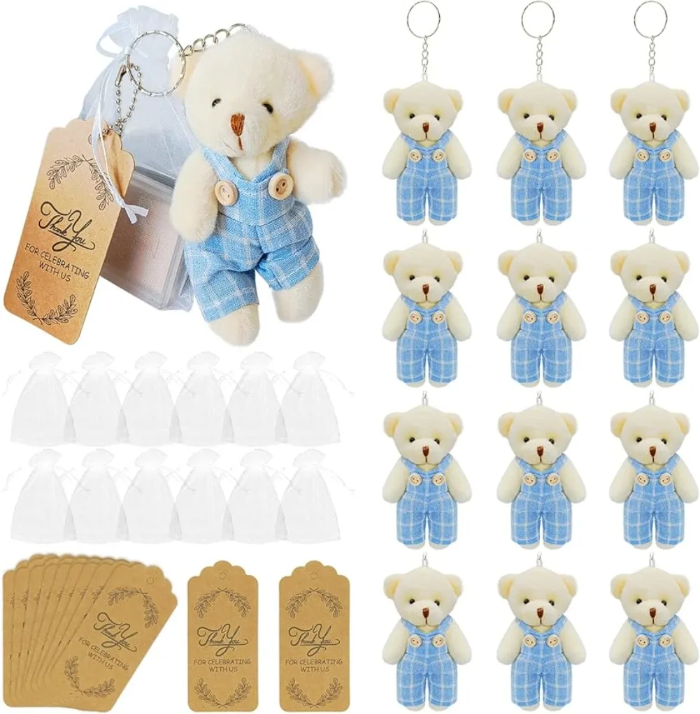 12set Miniature Teddy Bears with Clothes, Stuffed Mini Couple Jointed Bear Bulk for DIY Keychain Souvenirs Birthday Xmas Decor