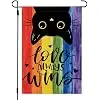 Love Always Wins Garden Flag 12x18 Inch Double Sided, Cute Black Cat Rainbow Pride Yard Flag, LGBTQ Outdoor Decor for Porch  jjp