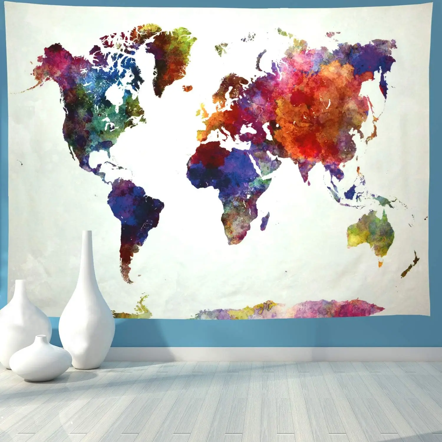 Watercolor World Map Tapestry Educational Geography Tapestries Colorful Painting National World Tapestry Wall Hanging Decor for
