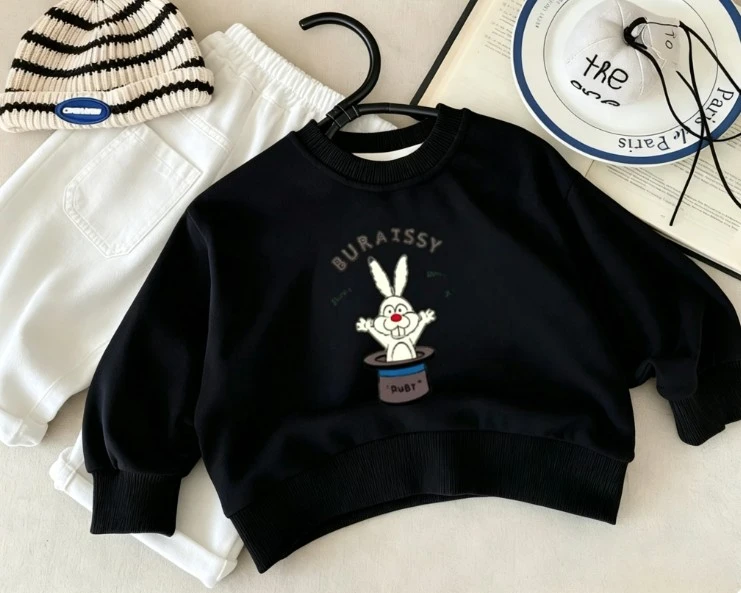Small Infant Cute Cartoon Printed Long Sleeve Sweatshirt Round Neck Loose Fit Pullover Kid Cotton Great For Daily Home Wear Tops