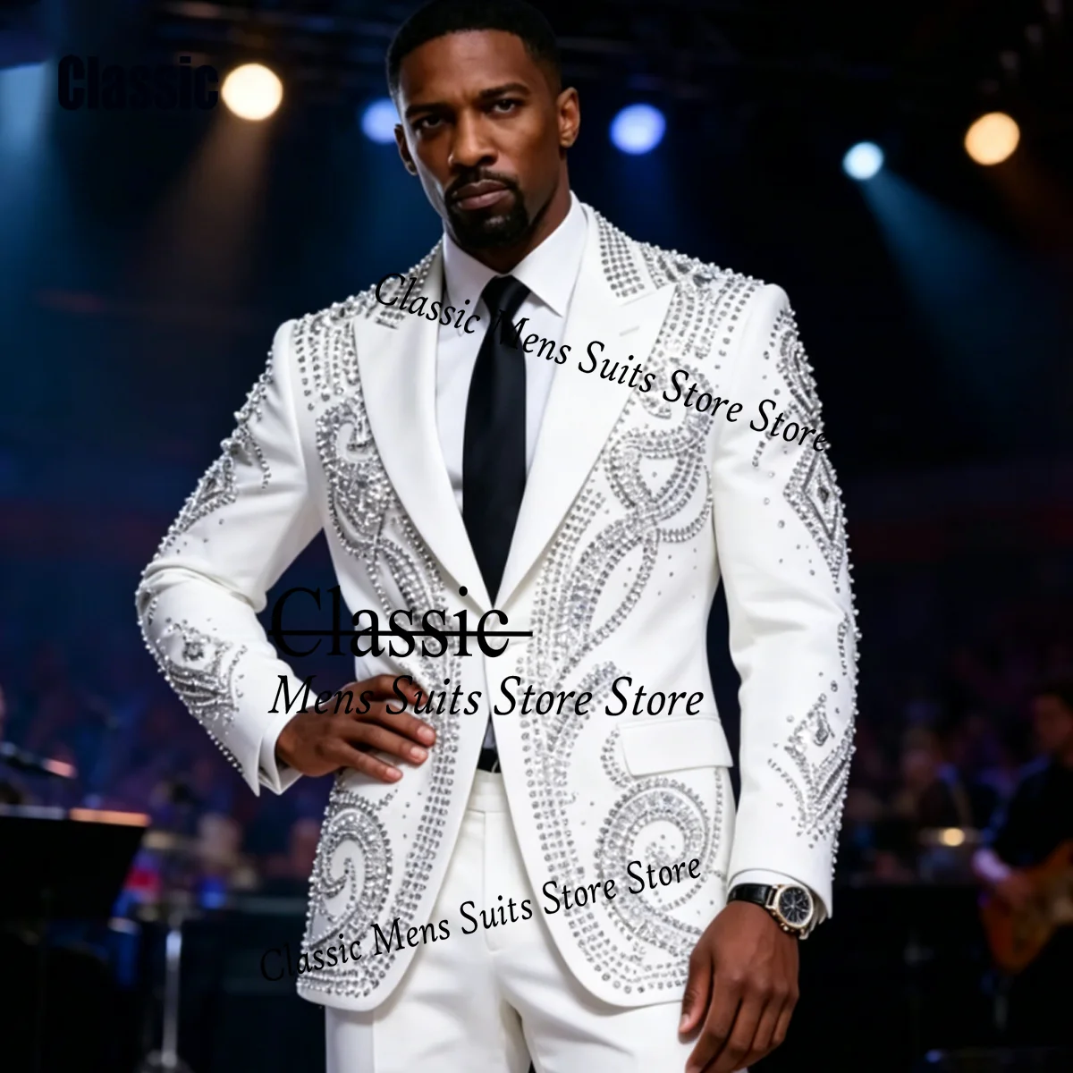

Glitter Sequins Crystal For Men Suit Customized Embroidery 2 Pieces Groom Male Blazers Ropa hombre Luxury Slim Wedding Tuxedos