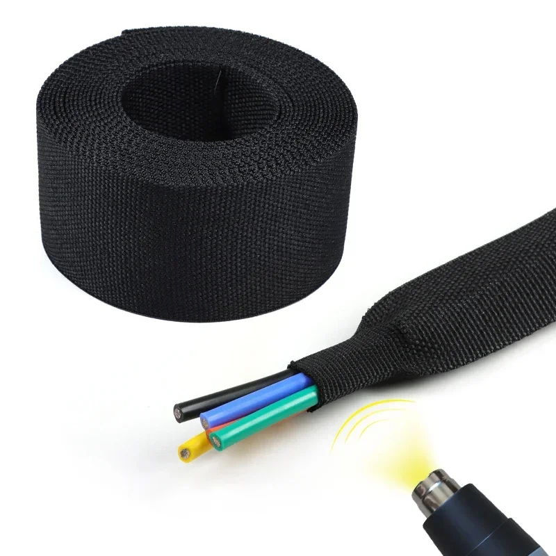 Green ProductHeat Shrink Braided Cable Sleeve 6~100mm Insulation Flam Retardant Wire Wrap Sheath Protection PET Auto Line Organi