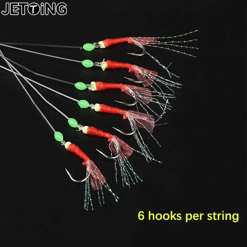 1Pack Sabiki Rigs Saltwater Artificial Fishing Lures Luminous Sea Bait Mackerel Pesca Tackle Fishskin String Hooks Feather Hook