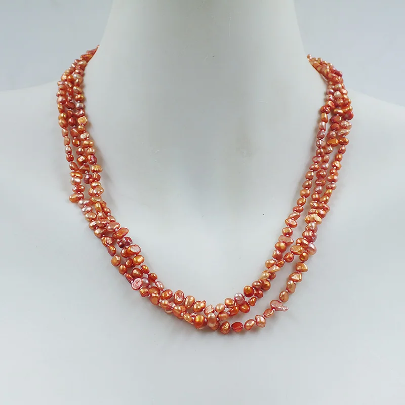 

Very rare. 3MM 3-strand natural Baroque pearl necklace. Classic Jewelry for Women's Party 18”