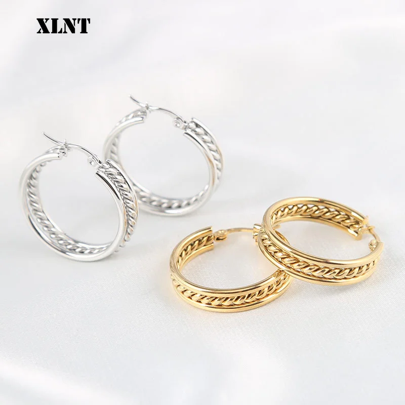 XLNT موضة الذهب اللون المعتاد هوب أقراط للنساء واسعة كبيرة معدنية مستديرة دائرة بيان أقراط خمر مجوهرات هدية #5