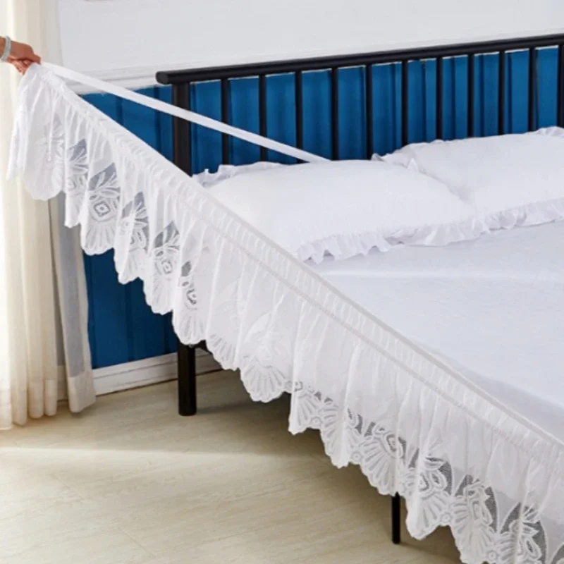 Vertical Striped Hollow Lace Bed Skirts Single Double Bed Elastic Elastic Bed Apron Thin Mesh Wavy Hem Mattress Decorative Cloth