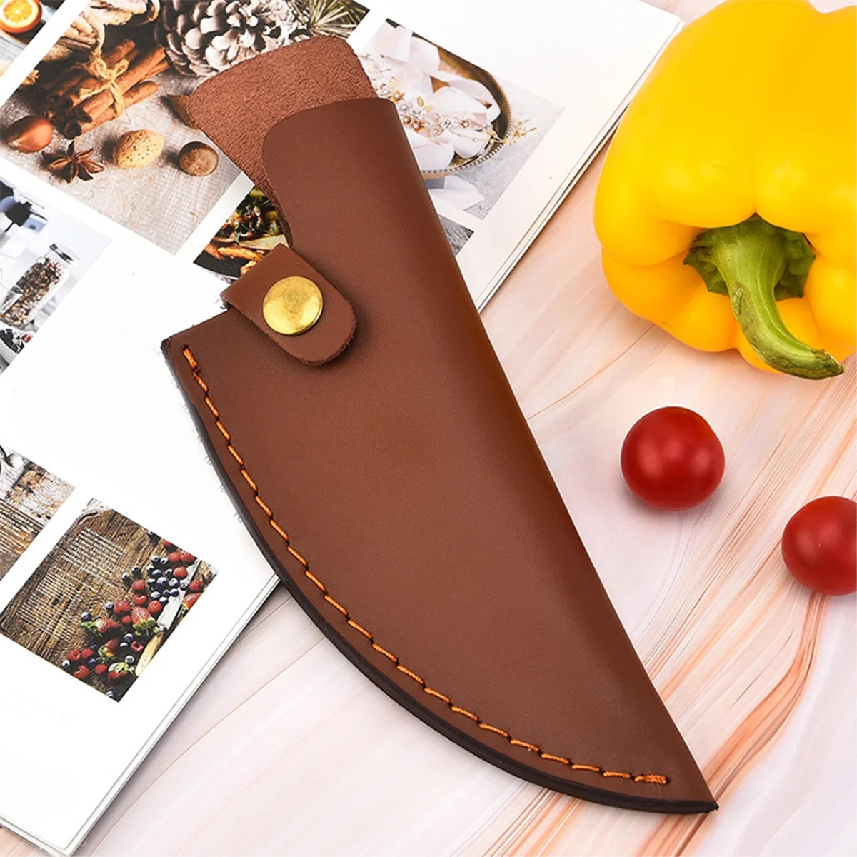 AB89-Cowhide Knife Sheath Boning Knife Small Kitchen Knifes PU Sheath with Belt Ring Portable Knife Sheath