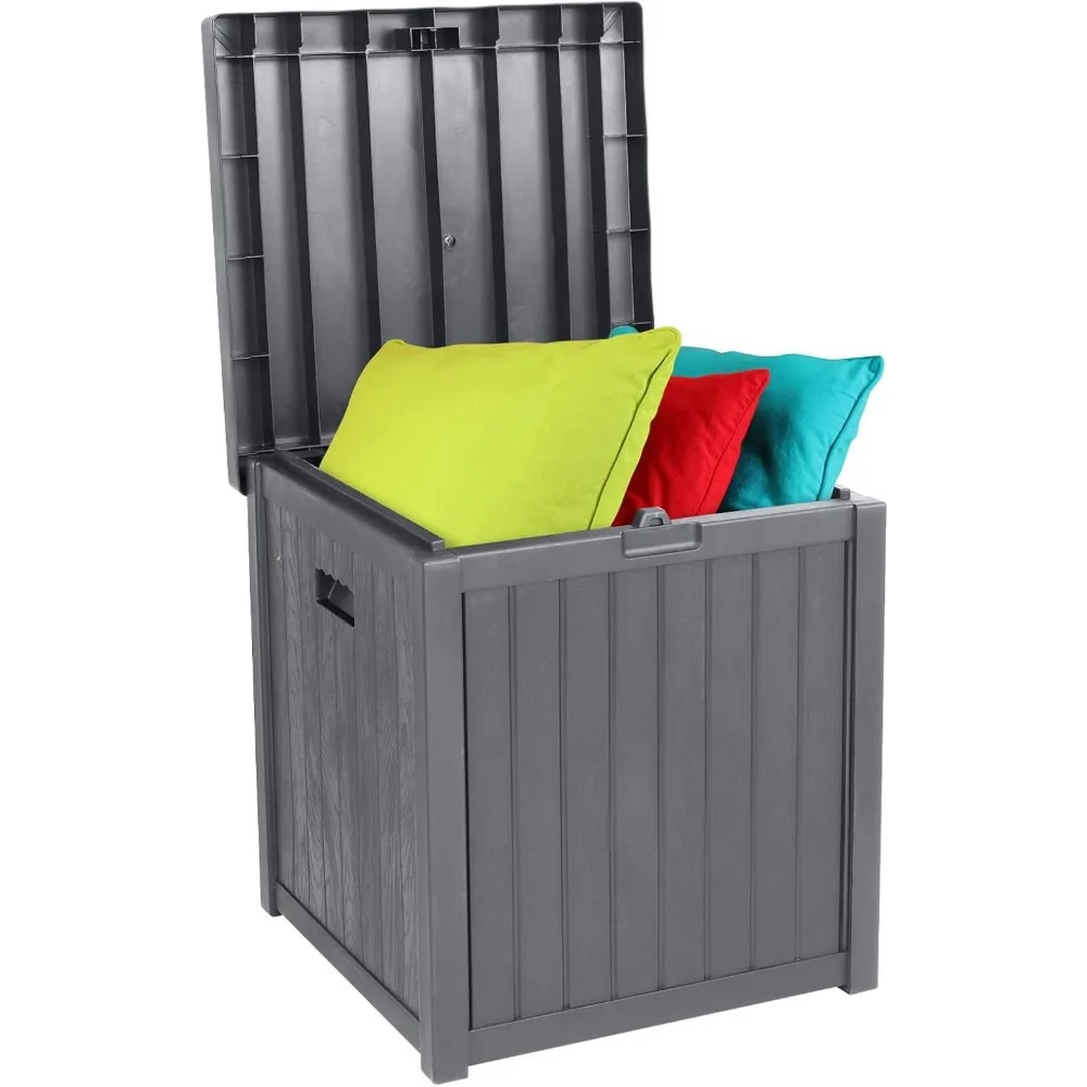 51 Gallon Outdoor Deck Box, Plastic Deck Box Design with Convenient Handles, Lockable Storage Box for Patio