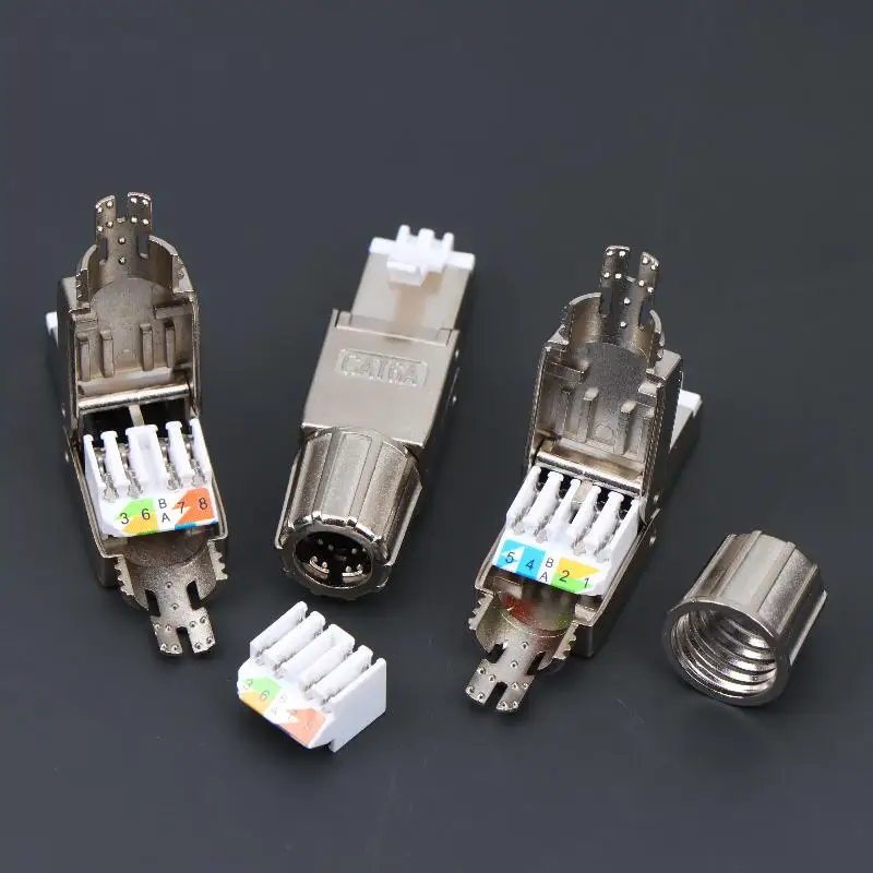 1Pc Cat7 Cat6A Cat8 RJ45 Connector Tool-Free Zinc Alloy Shielded Ethernet Termination Plugs