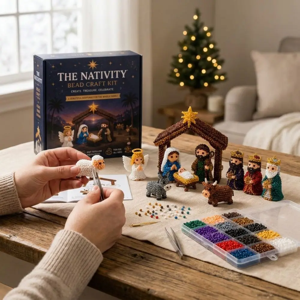 Vibrant Tube Beads 3D Beaded DIY Craft Kit Gnome Dragon Handmade Bead Art Set Nativity Colorful Animal Beaded Ornament