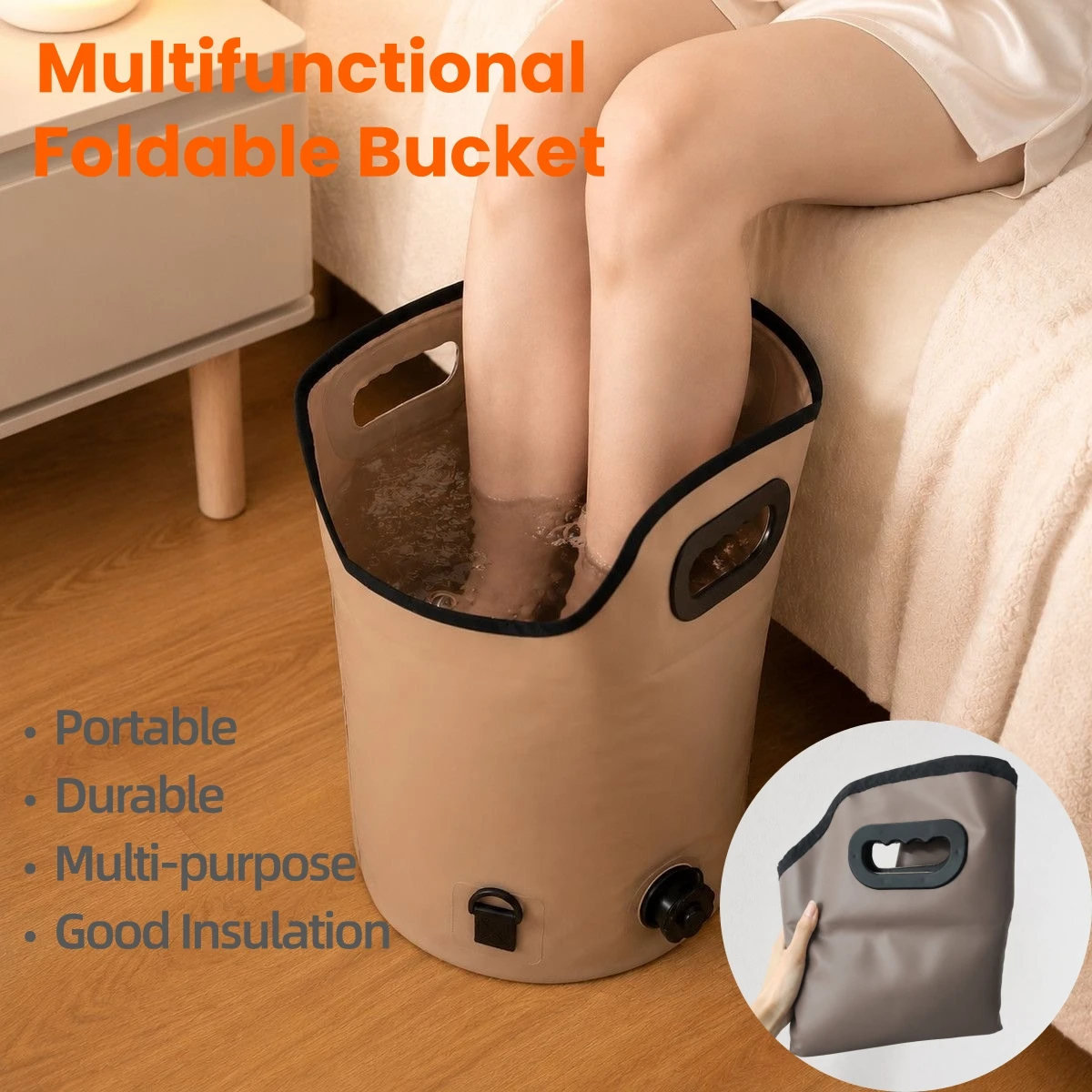 Foldable Foot Soak Tub Portable Water Bucket Multifunctional Ice Bucket Dirty Clothes Basket with Drain Valve Handle