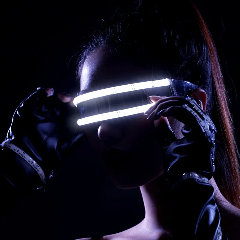 

Glowing Performance Glasses, LED Curved Glasses, Cool Futuristic Laser Sunglasses, 3D Light-Up Party Glasses for Night Events