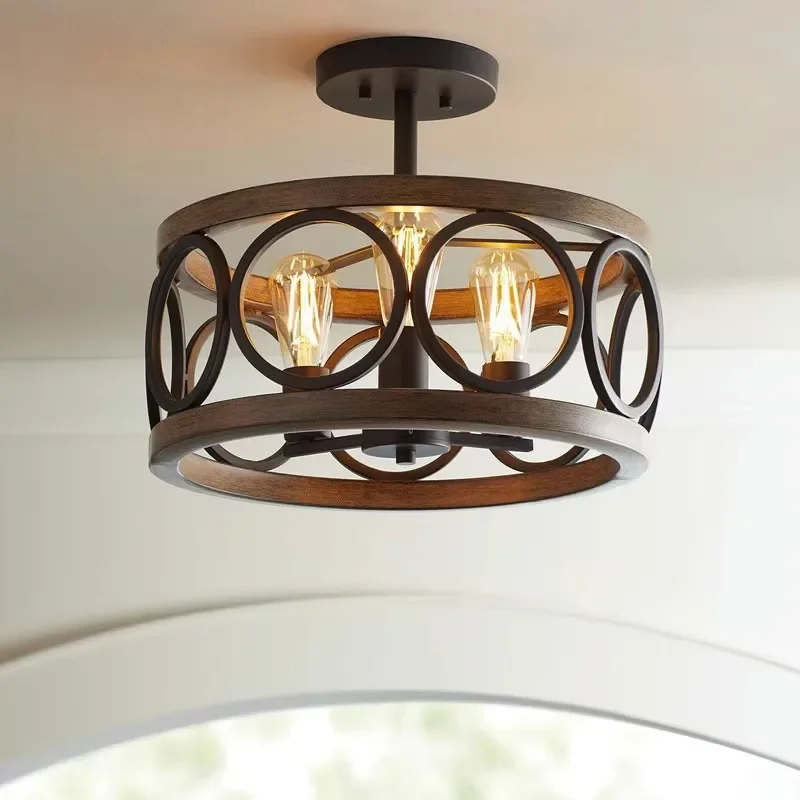 Iron  light American retro bedroom hallway dining  French country homestaydining room half chandelier ceiling lights