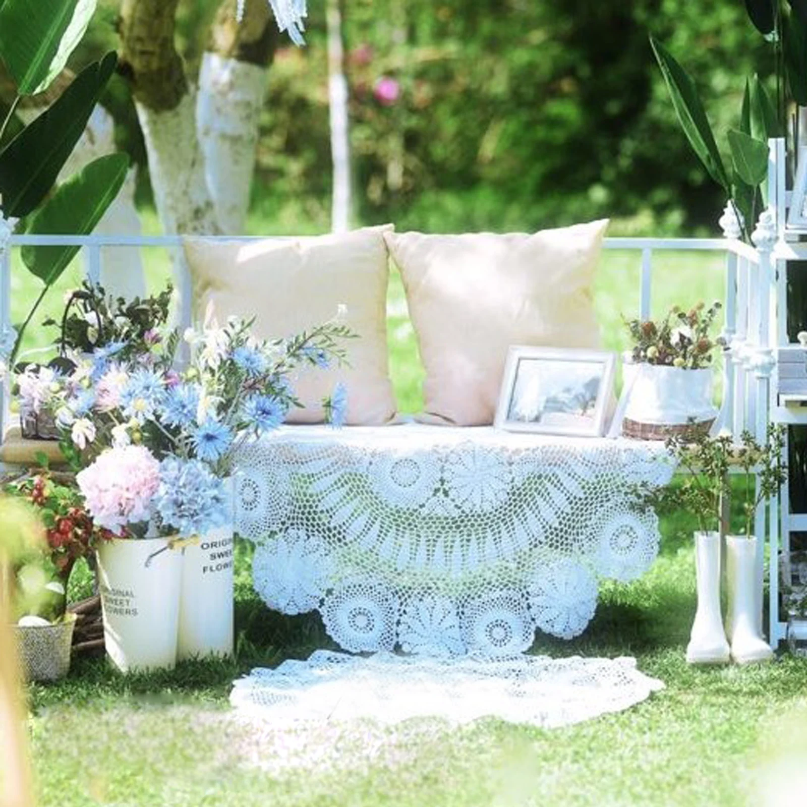 مفرش طاولة كروشيه أبيض مستدير 51 بوصة، مفرش طاولة مصنوع يدويًا من القطن والزهور، مفرش طاولة كلاسيكي لمطبخ غرفة الطعام #3