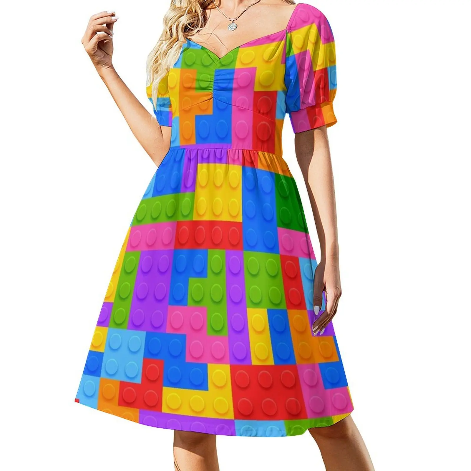 Building Blocks Short-Sleeved Dress dress party night Women's evening dress Women's long