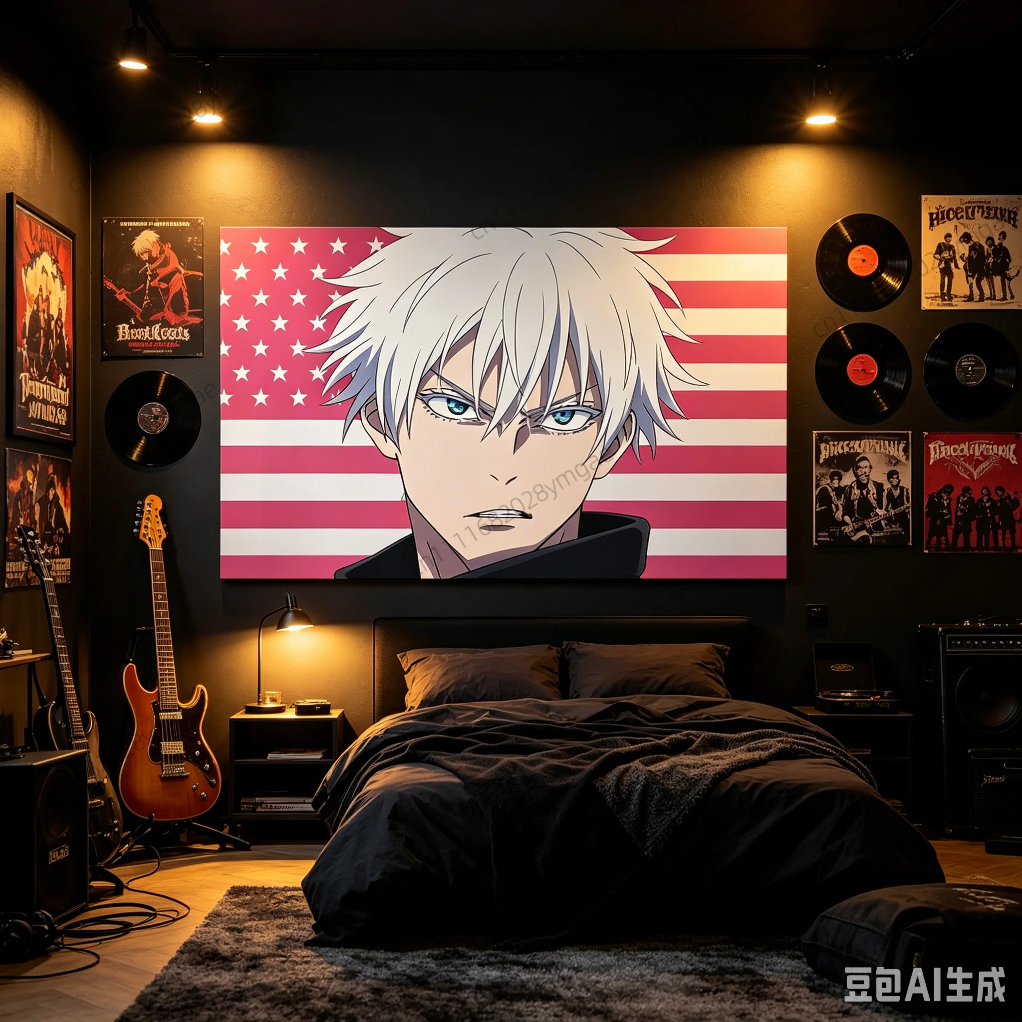 Unique Tapestry Gojo Satoru Pink American Flags Wall Tapestries Aesthetic Bedroom Dorm Background Cloth Banners Wall Art Decor