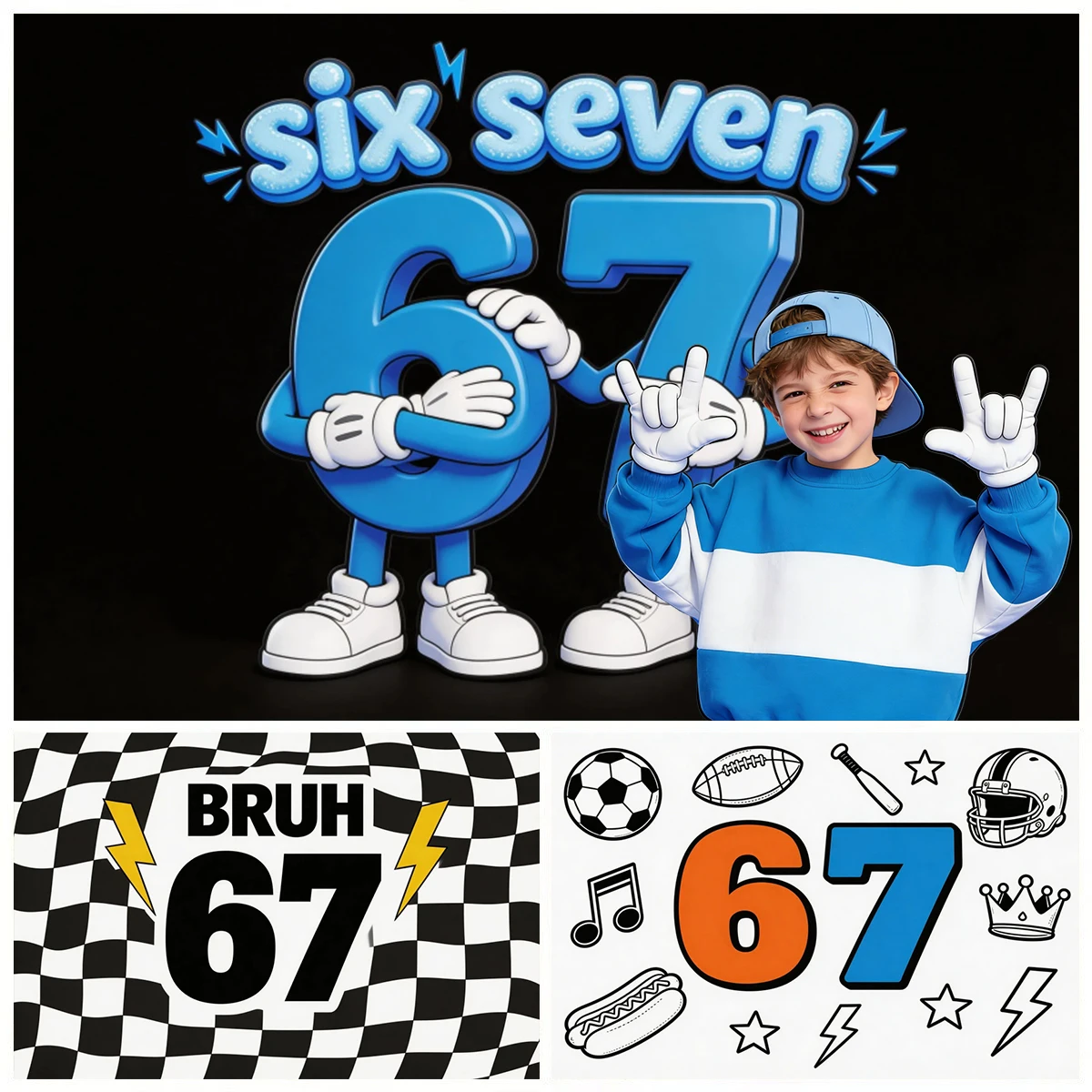 Six Seven Sporty Birthday Backdrop Decoration 3D Funny Light