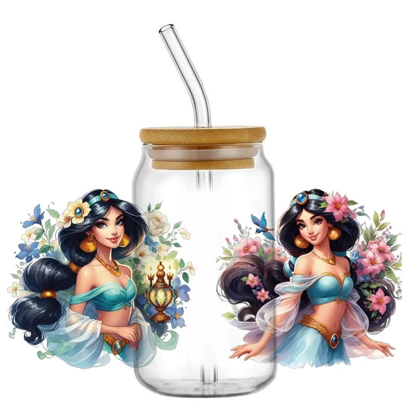 

New Product Princess 3D Waterproof UV DTF Cup Wrap For 16oz Libbey Cartoon Princess Glass Can DIY Transfer Sticker