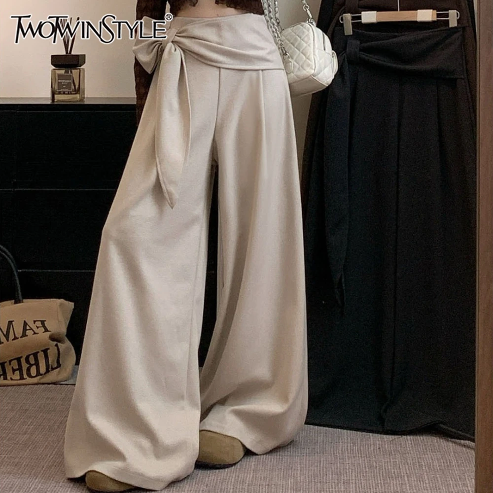 

TWOTWINSTYLE Solid Spliced Bandage Design Trousers Female High Waist Loose Temperament Women's Wide Leg Pants Autumn Fashion New