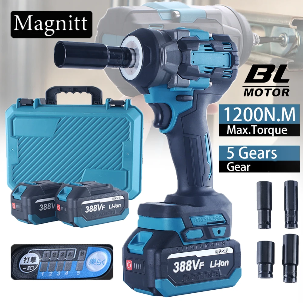Chiave elettrica a batteria senza fili con coppia di 1200 N.M, 5 velocità, avvitatore elettrico, chiave a impulsi, utensili elettrici per batteria Makita.