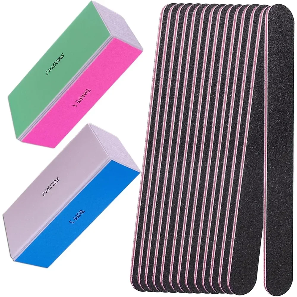 Professional 4 Way Nail Buffer File Set 100 120 240 600 3000 Grit for Natural Nails Manicure Polishing Shining Buffing Smoothing Fingernail Care Kit