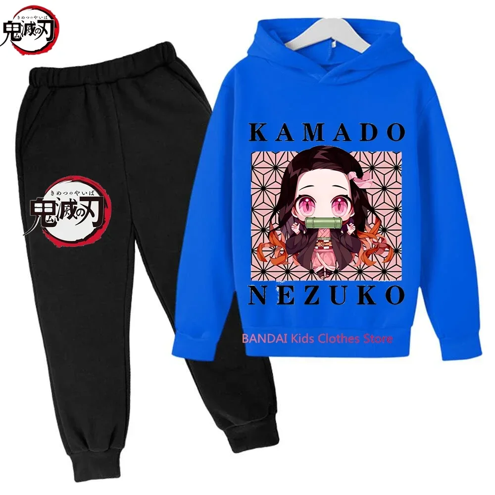 Demon Slayer Anime Tanjiro And Nezuko Kid Hoodie Sweatshirt Child Korean Kpop Street Style Sweatshirt Girl Streetwear Suit