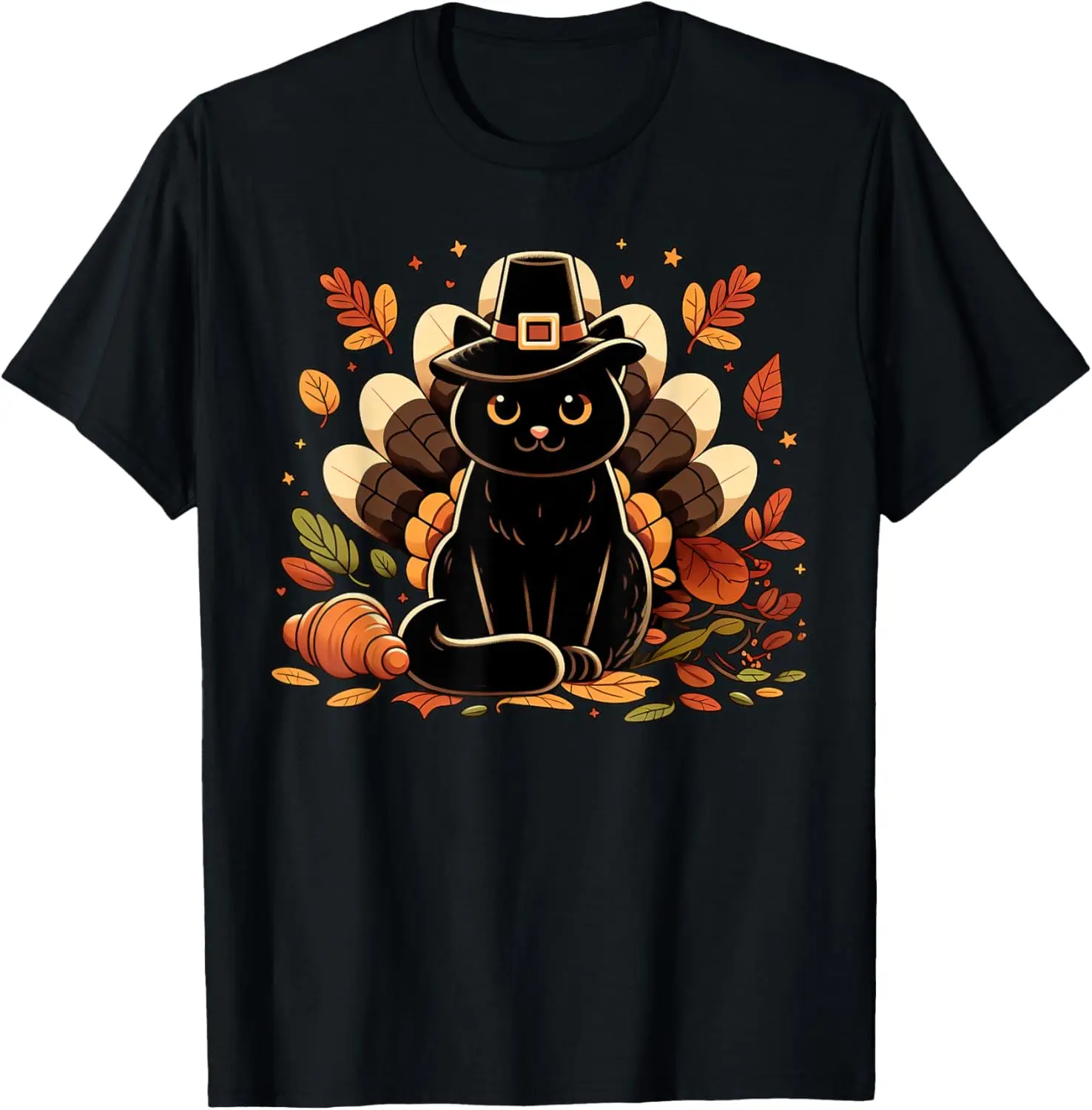 

Thanksgiving Turkey Black Cat Thankful Girls Kids Toddler T-Shirt