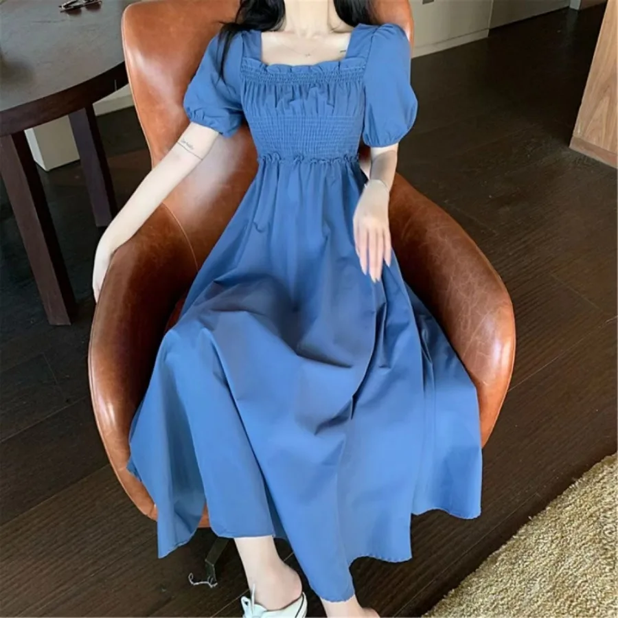 

【New style】Gentle collarbone bubble embroidery dress for women's summer new style French medium and long waist waist and slimmi