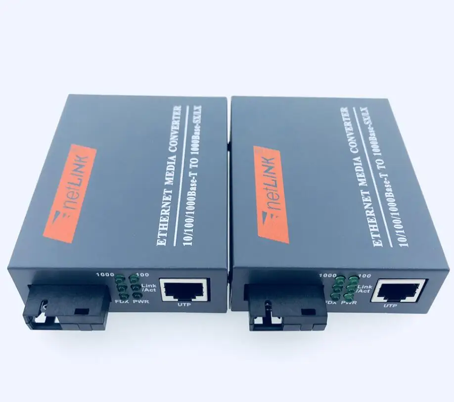 Single Mode Fiber Optical Media Converter, External Power Supply, HTB-GS-03 A/B Gigabit, 10/100/1000Mbps SC Port, 20km, 1 Pair