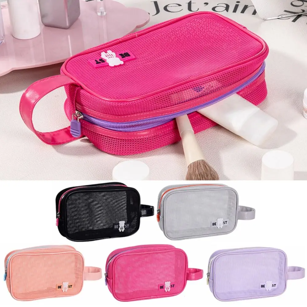 High-quality Mesh Makeup Bag With Handle Large Capacity Toiletry Storage Bag Zipper Portable Travel Organizer