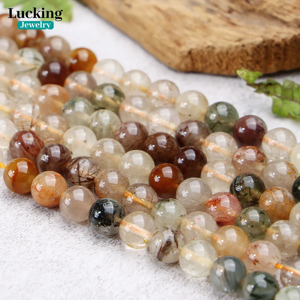 

100% Natural Colorful Rutilated Quartz Loose Crystal Beads For Jewelry Making Bracelet Necklace 4mm 6mm 8mm