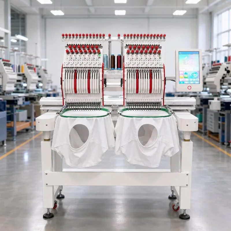 Embroidery Machine Automatic Double Head 12 Needle Customized Garment Cap Flat Fabric Sewing Use Textile Use