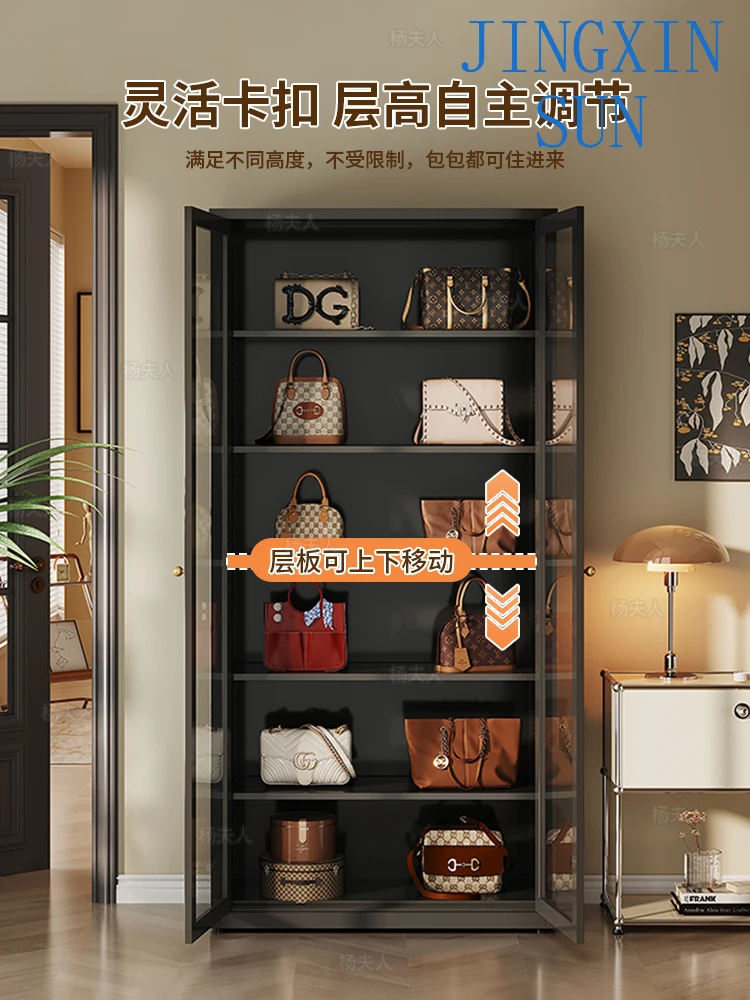 Household bag storage cabinet Glass display  Cream wind bedroom Multi-layer locker Corner crevice  Iron