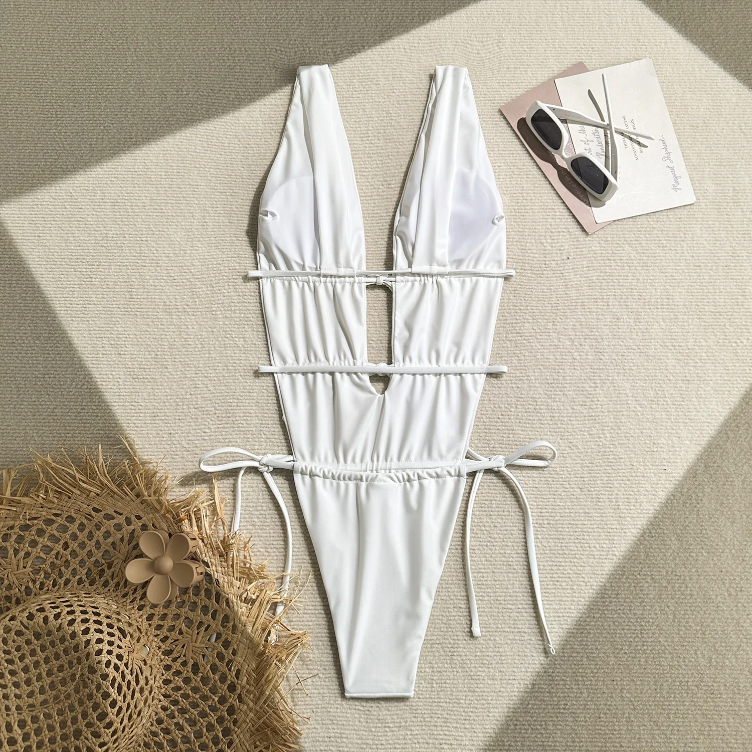 Maillots de bain bandeau froissés sexy une pièce cravate devant bikinis pour femmes maillots de bain maillot de bain tenues de plage body tankini