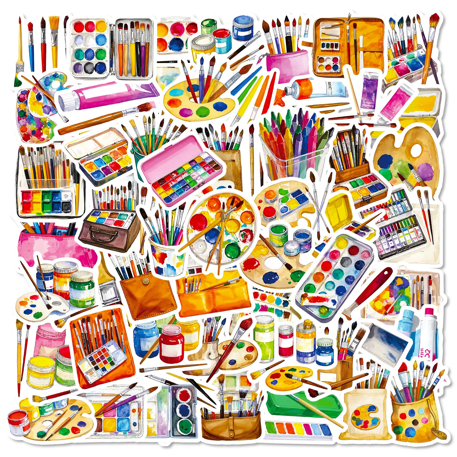 56-Piece Set of Drawing Tools Doodle Stickers INS Style Paintbrush Palette Student Stationery Notebook Laptop Decorative Decals