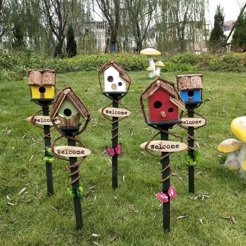 

For Villa Garden, Farmstay, Homestay Garden Decor Inserted Birdhouse - Ground-Inserted Bird Nest, Outdoor Ornament